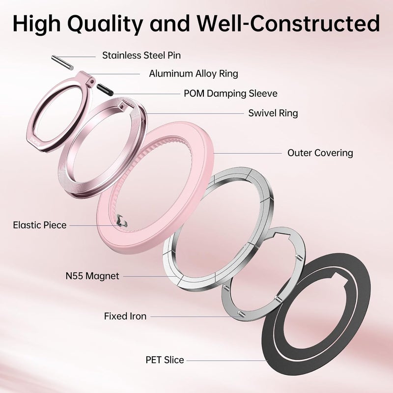 Syncwire Magnetic Phone Ring Holder for MagSafe, 360° Rotation Cell Phone Grip Stand Finger Ring Kickstand Two-Sided Magnet Compatible with iPhone 17 Pro Max 16 15 14 13 12 MagSafe Accessories - Image 2